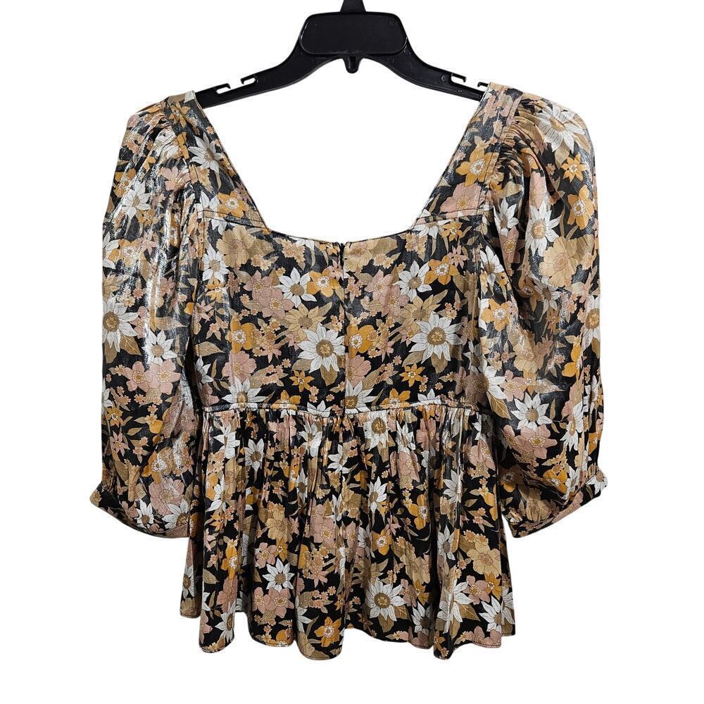 Mittoshop Square Neck Floral Puff Sleeve Babydoll Shirt. Size Small - Picture 3 of 7